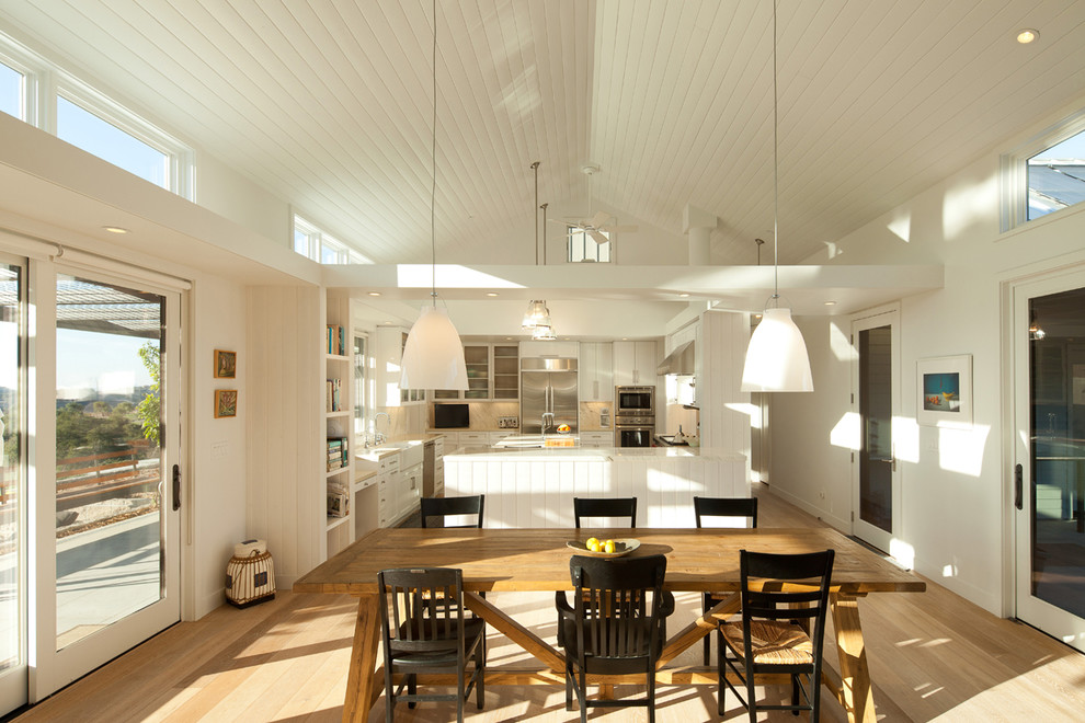Design ideas for a farmhouse dining room in San Diego.