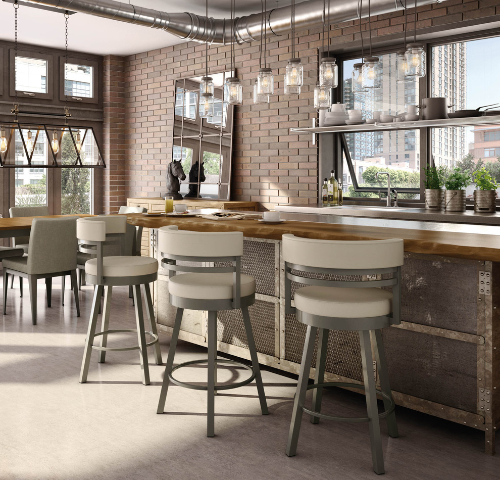 Idee per una cucina ad ambiente unico industriale di medie dimensioni con pavimento in cemento e pavimento grigio