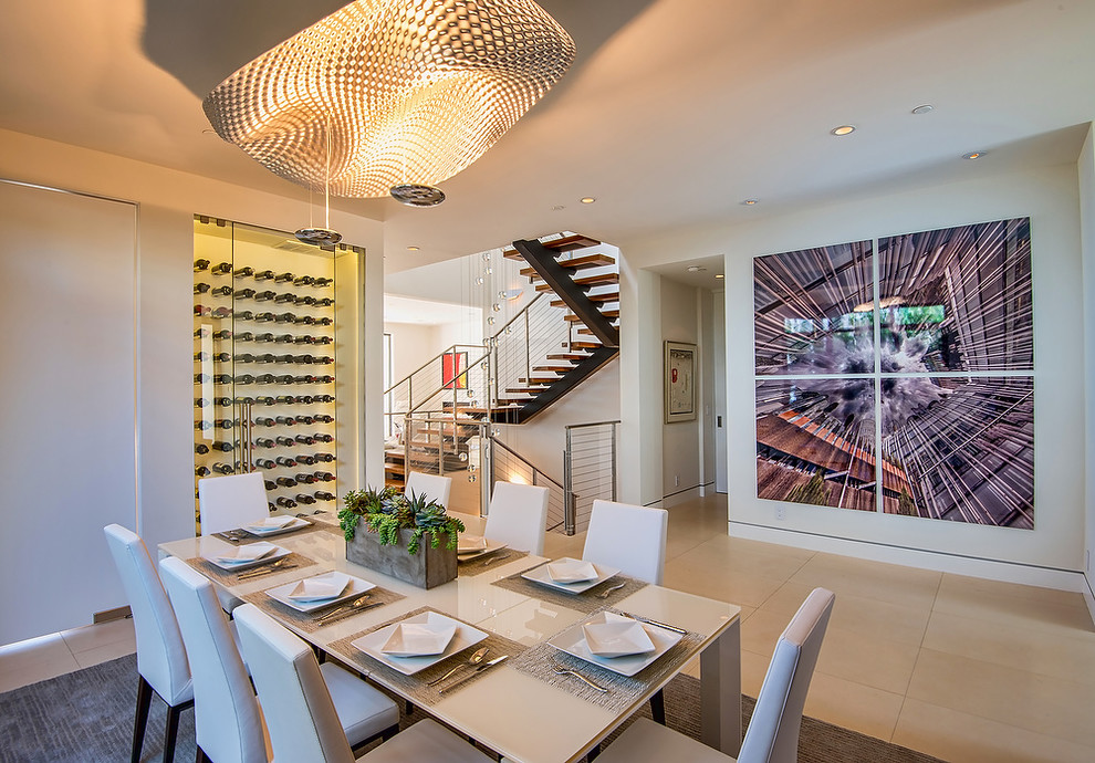 Trendy dining room photo in Los Angeles with white walls