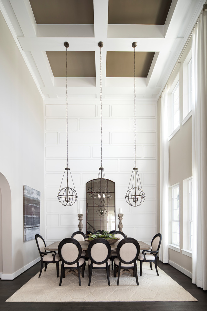 Inspiration for a classic dining room in Austin with beige walls and dark hardwood flooring.