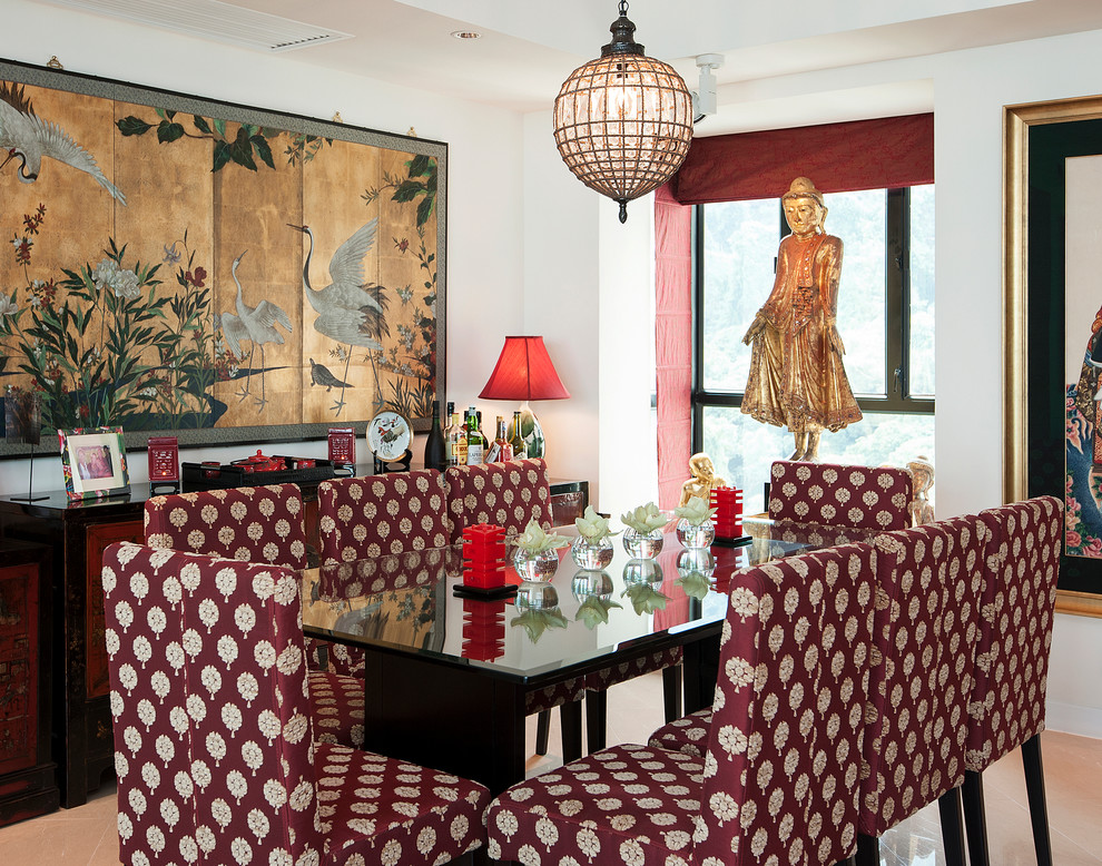 Inspiration for a mid-sized dining room remodel in Hong Kong with white walls