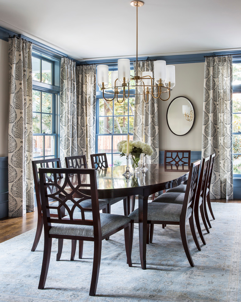Inspiration for a mid-sized transitional dark wood floor and brown floor enclosed dining room remodel in San Francisco with beige walls