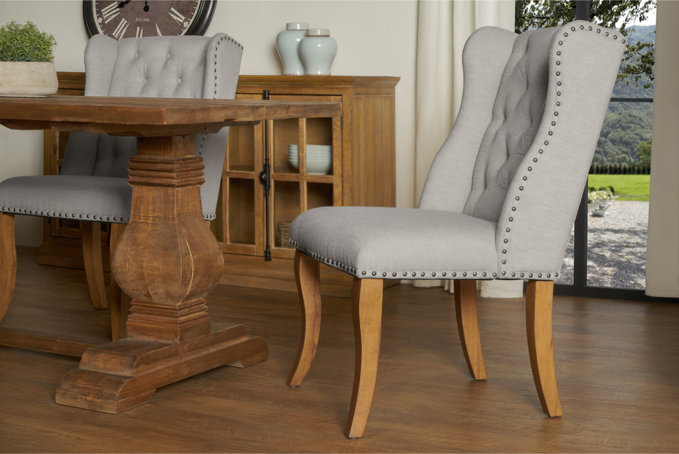 grey tufted dining room chairs