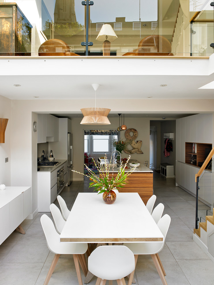 Large contemporary kitchen/dining room in London.