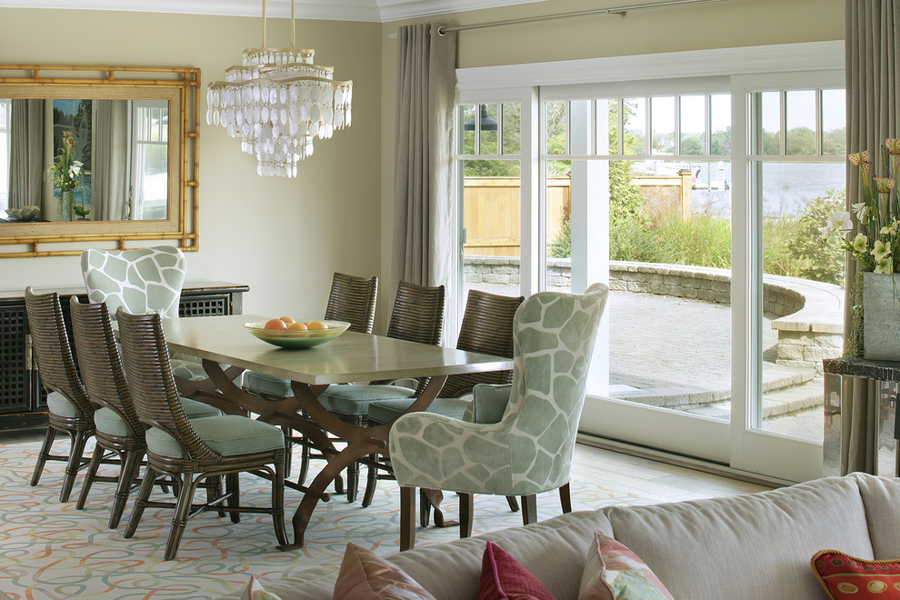 Large beach style great room photo in Other with beige walls