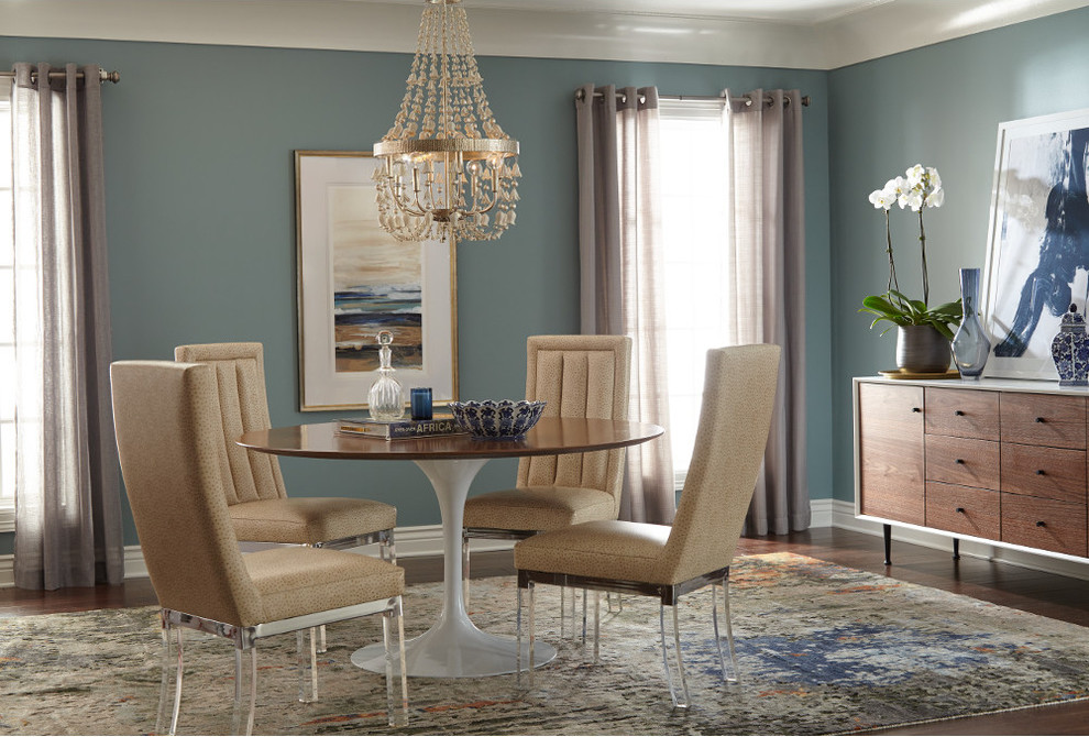 Inspiration for a dining room remodel in Orange County with blue walls