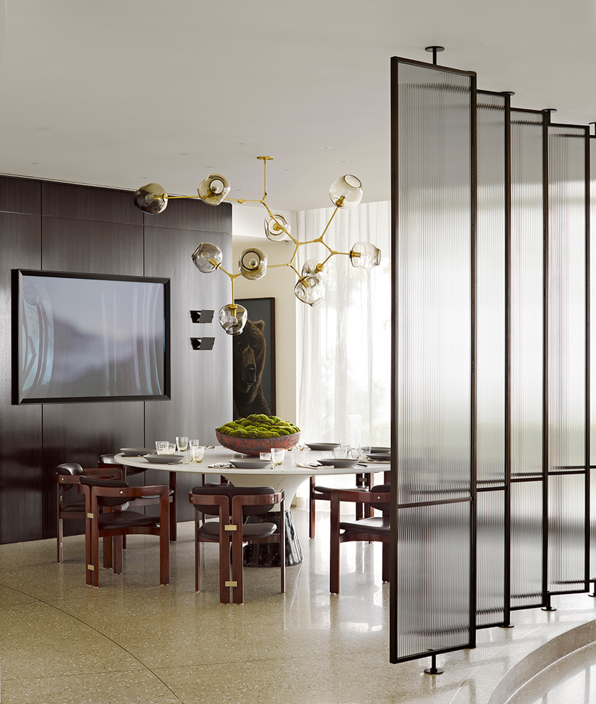 Example of a trendy gray floor dining room design in Los Angeles