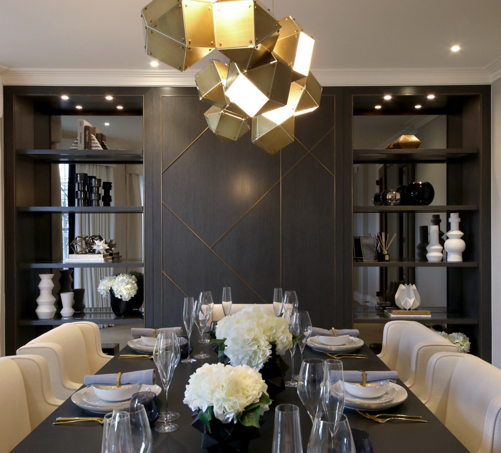 Design ideas for a large contemporary dining room in London with grey walls.