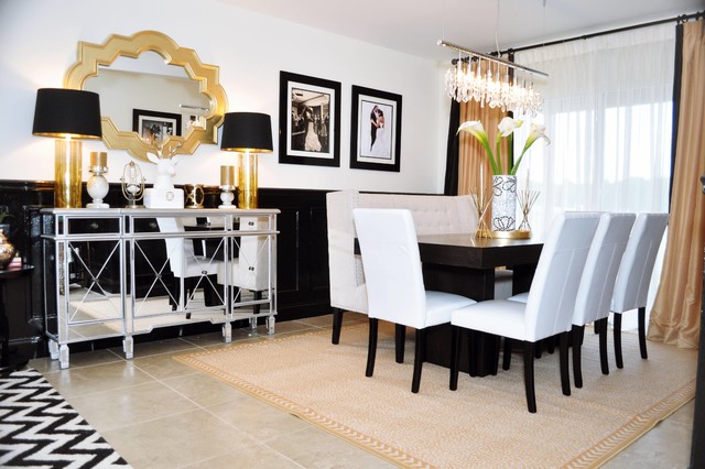 Nicole White Designs Interiors Llc, Black White Gold Dining Room Ideas