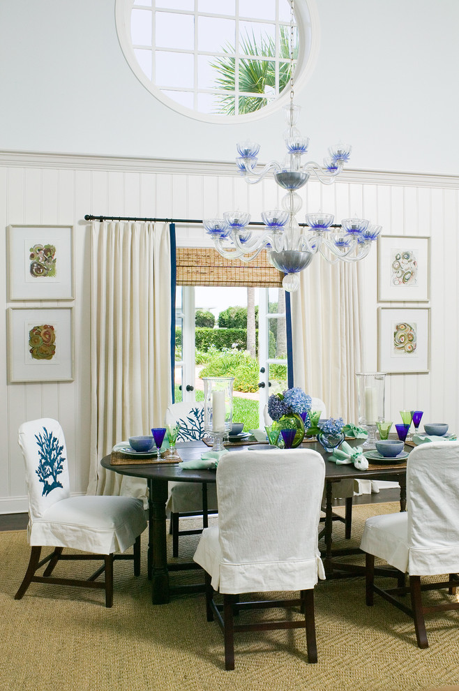 Photo of a world-inspired dining room in Jacksonville with white walls.