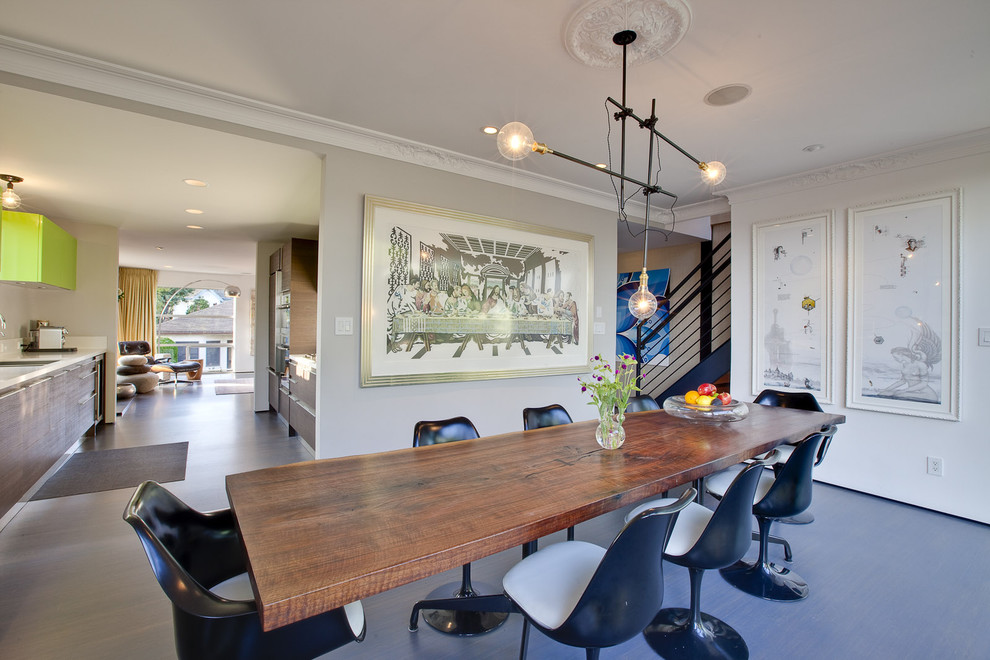 Inspiration for a modern kitchen/dining room combo remodel in Los Angeles with gray walls