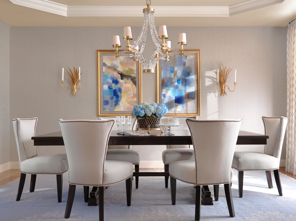Brass Crystal Chandelier Steals The Show Transitional Dining Room St Louis By Laura Lee Home - St Louis Crystal Chandeliers Brass Crystal Chandelier Steals The Show Transitional Dining Room St Louis By Laura Lee Home - St Louis Crystal Chandeliers