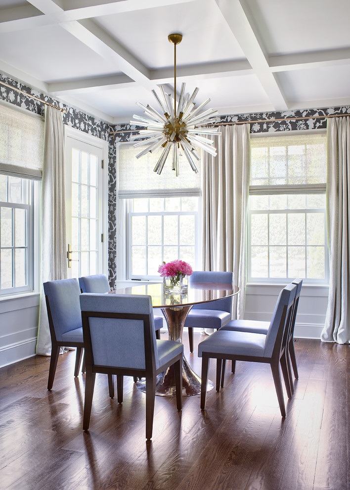 Design ideas for a traditional dining room in New York with medium hardwood flooring.