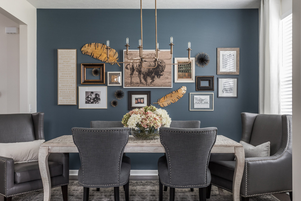 Design ideas for a traditional enclosed dining room in Indianapolis with blue walls.