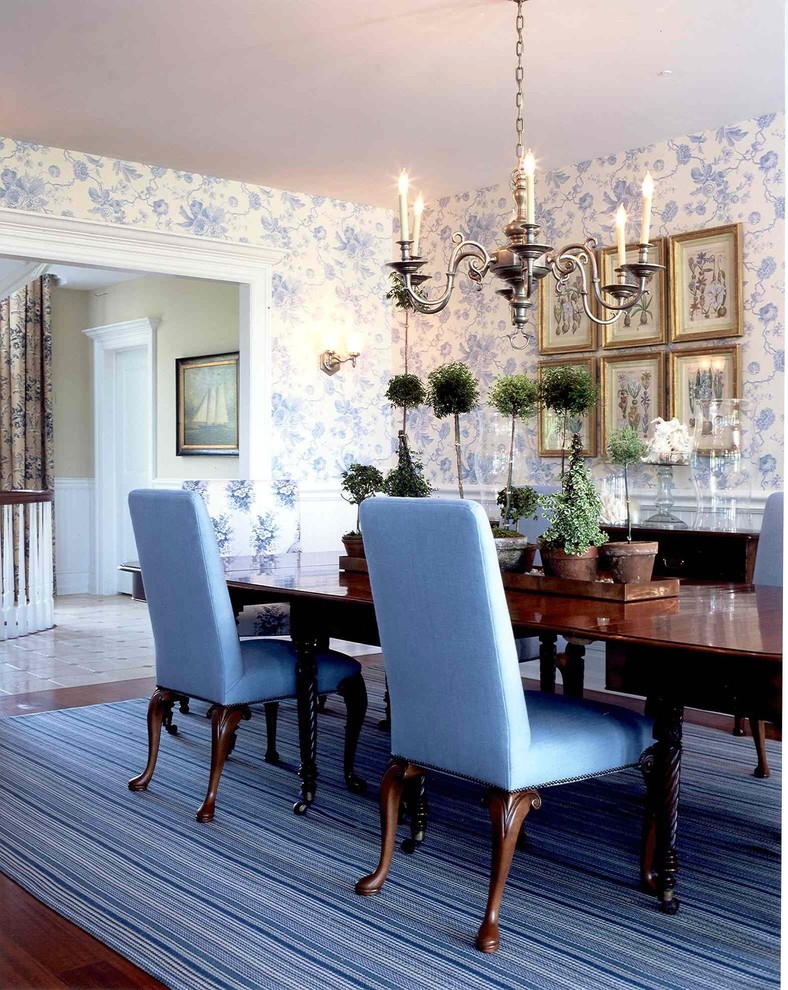 Inspiration for a large timeless dark wood floor enclosed dining room remodel in New York with multicolored walls and no fireplace