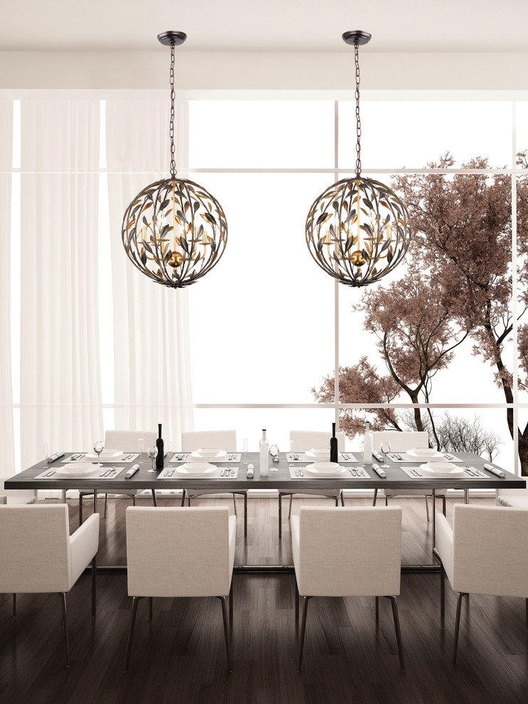 Immagine di una grande sala da pranzo minimal chiusa con pareti bianche e parquet scuro