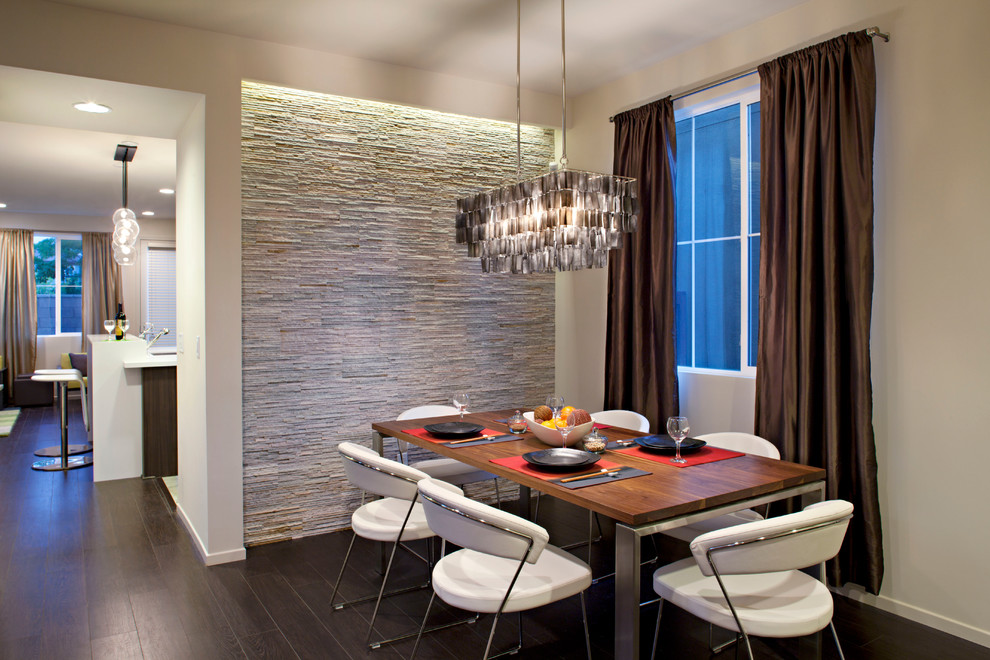Example of a trendy dark wood floor dining room design in Los Angeles