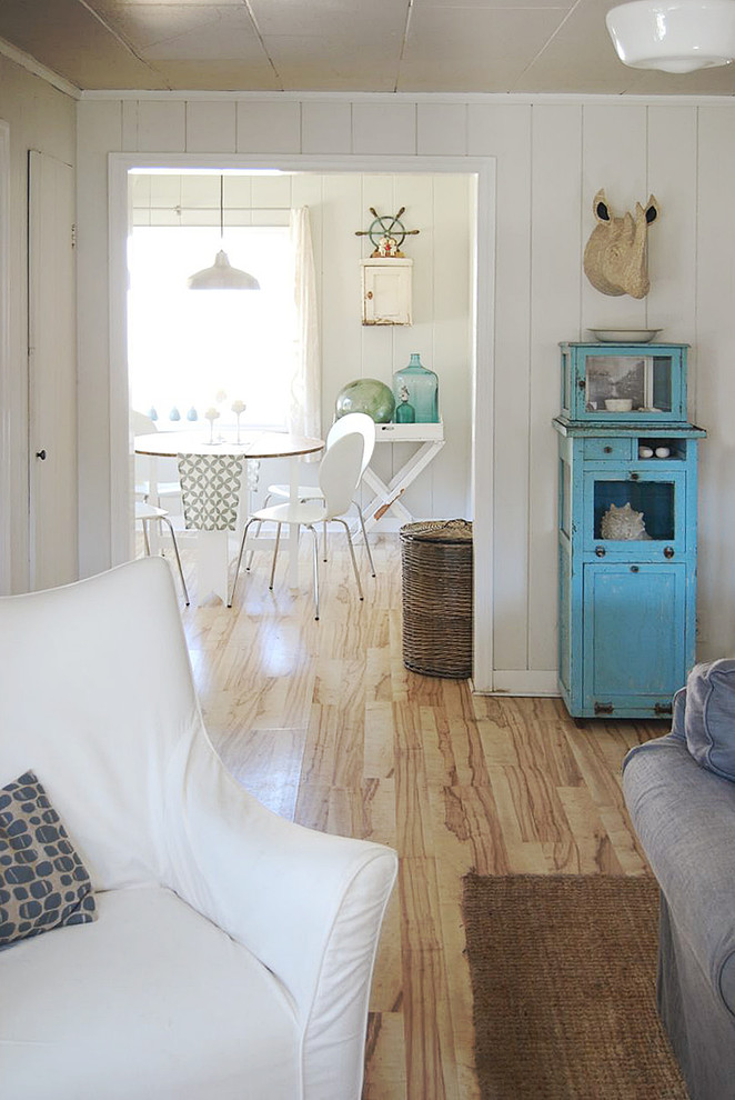 Inspiration for a small nautical kitchen/dining room in Portland with grey walls.