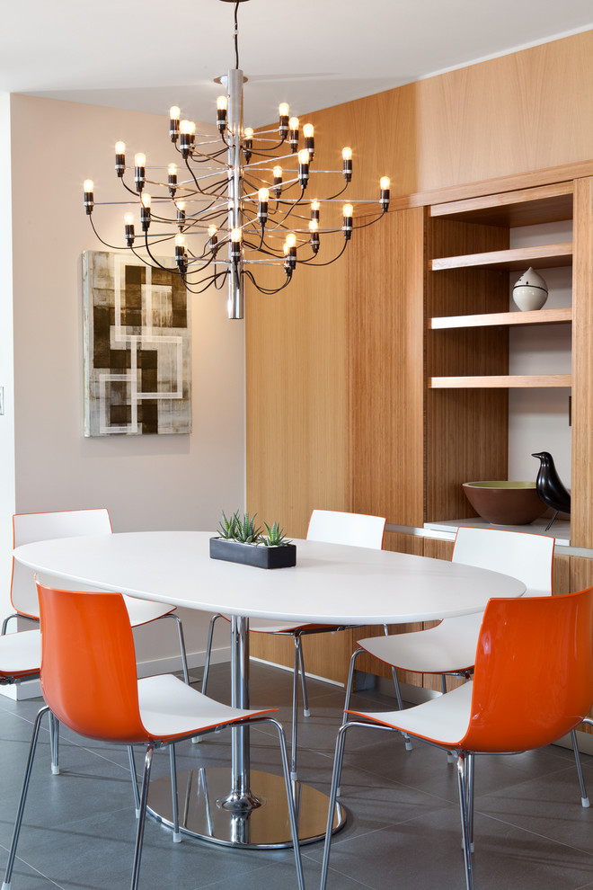 Design ideas for a retro open plan dining room in Vancouver.