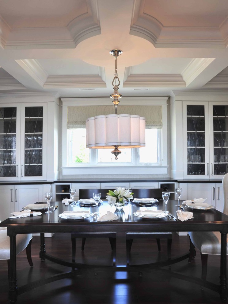 Inspiration for a medium sized classic kitchen/dining room in Vancouver with dark hardwood flooring and brown walls.