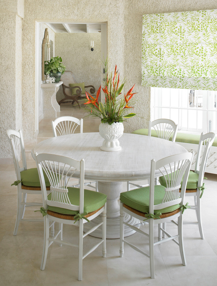 Beach style dining room photo in Other with beige walls