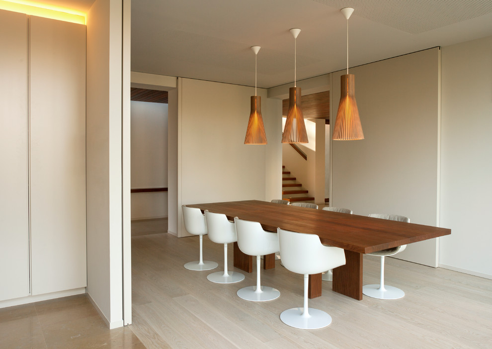 Example of a large trendy light wood floor enclosed dining room design in Valencia with beige walls and no fireplace