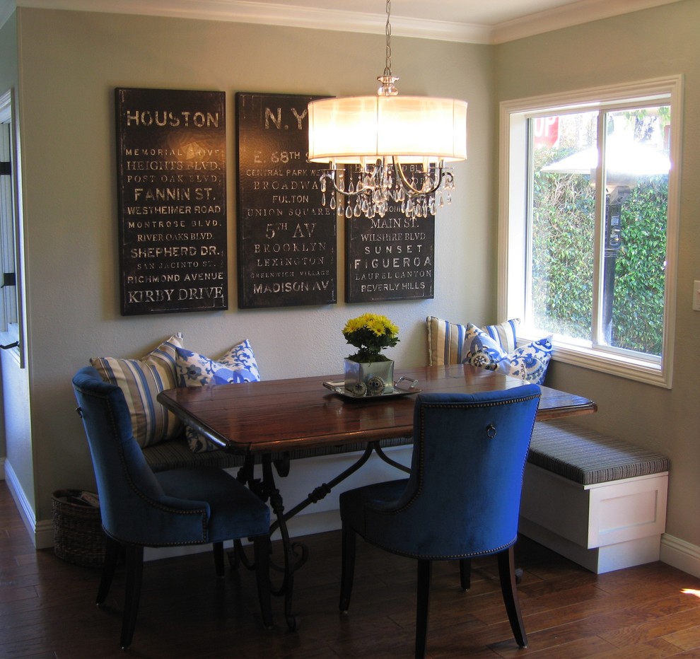 Small classic kitchen/dining room in Los Angeles with medium hardwood flooring.