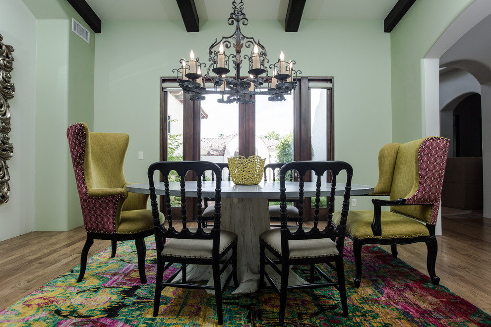 Eclectic dining room photo in Phoenix with green walls