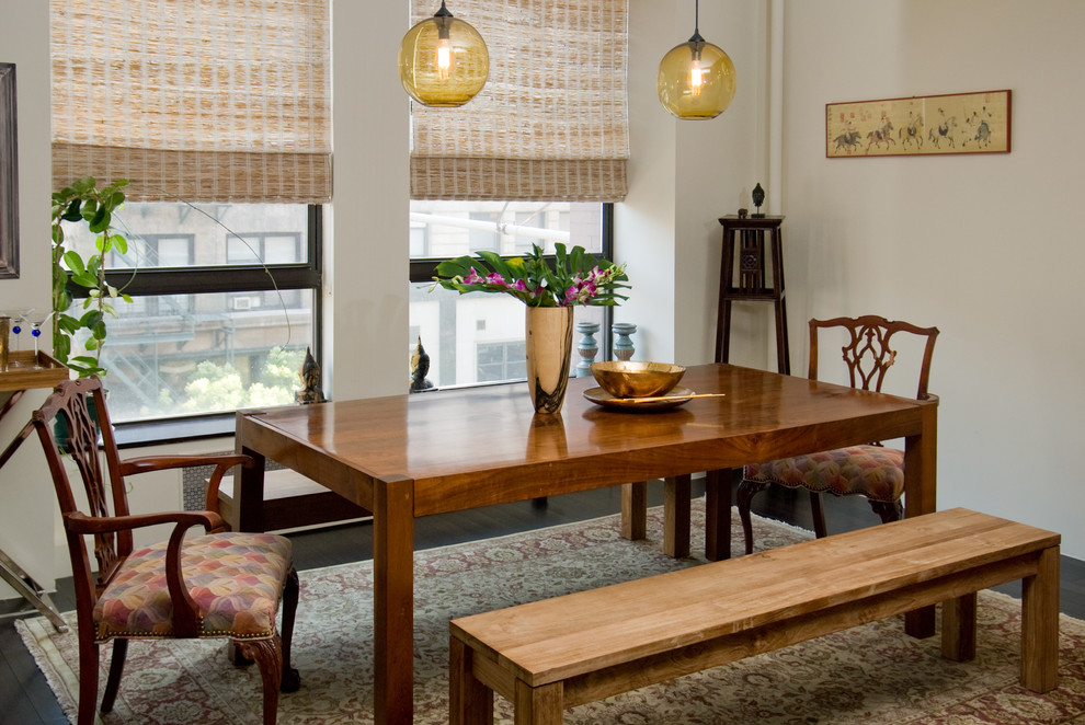Design ideas for a medium sized bohemian open plan dining room in New York with beige walls.