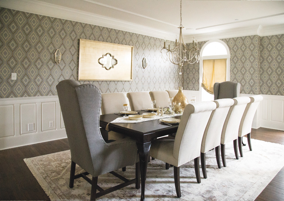 Inspiration for a medium sized traditional enclosed dining room in Philadelphia with beige walls, dark hardwood flooring, no fireplace and brown floors.