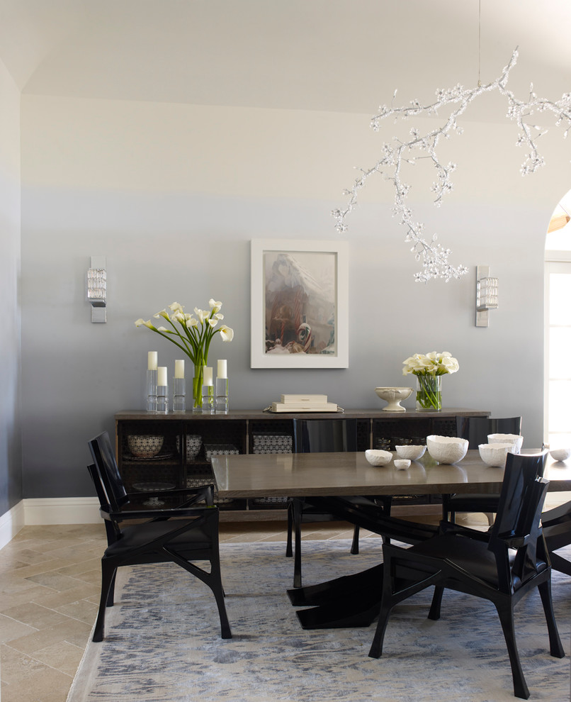 Enclosed dining room - contemporary enclosed dining room idea in Miami with multicolored walls