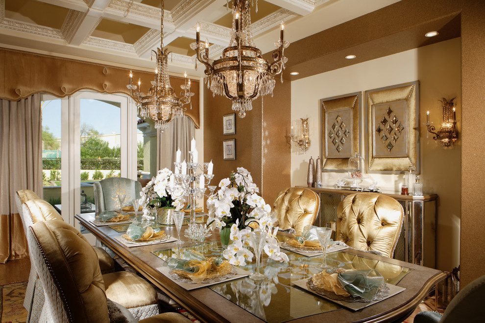 Inspiration for an expansive traditional kitchen/dining room in Phoenix with brown walls, light hardwood flooring and no fireplace.