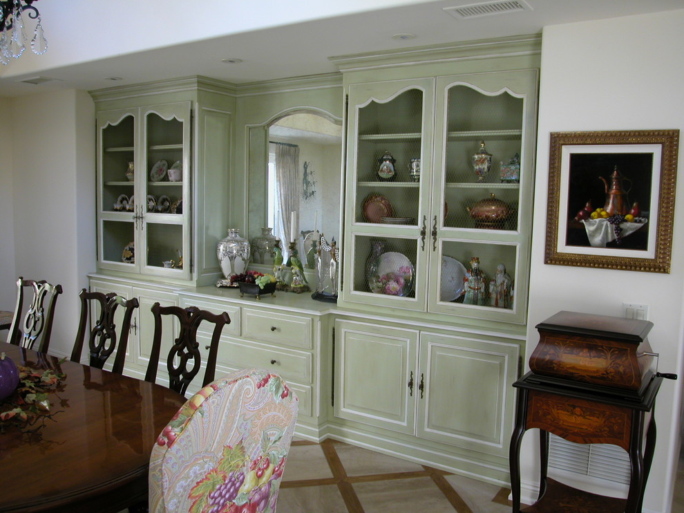 China and bar in dining room French Country Dining Room