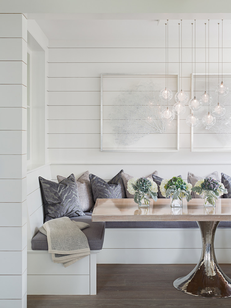 Dining room - contemporary dining room idea in Boston with white walls