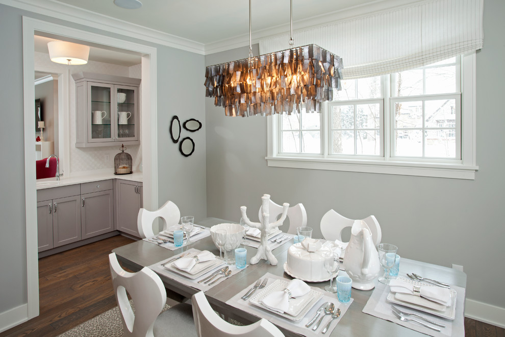 Inspiration for a coastal dark wood floor kitchen/dining room combo remodel in Minneapolis with gray walls