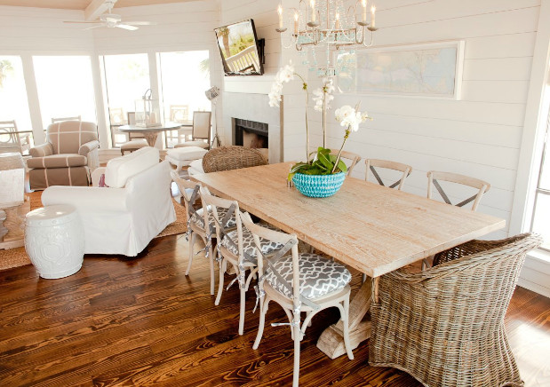 Example of a beach style dining room design in Houston