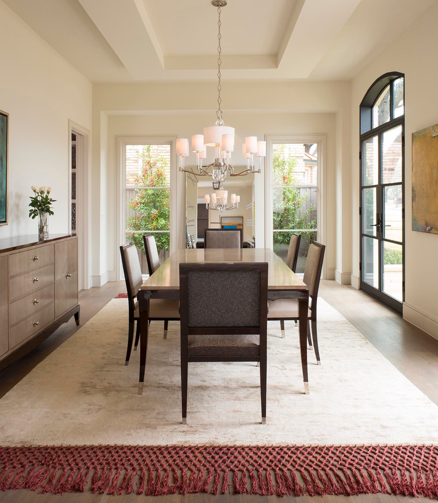 Inspiration for a mid-sized transitional light wood floor enclosed dining room remodel in Dallas with beige walls and no fireplace