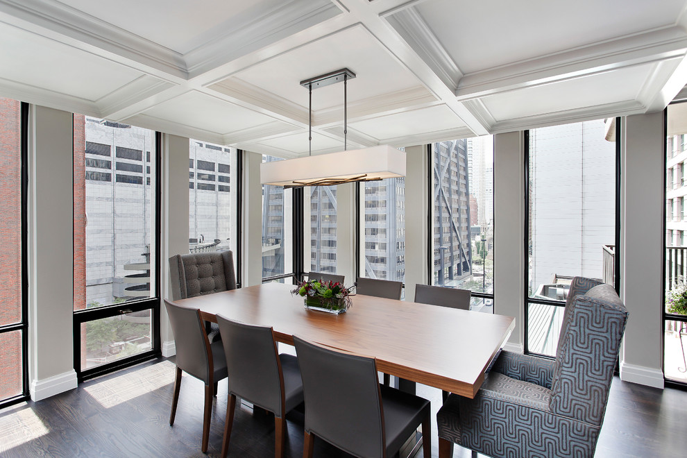 Inspiration for a contemporary dining room remodel in Chicago with gray walls