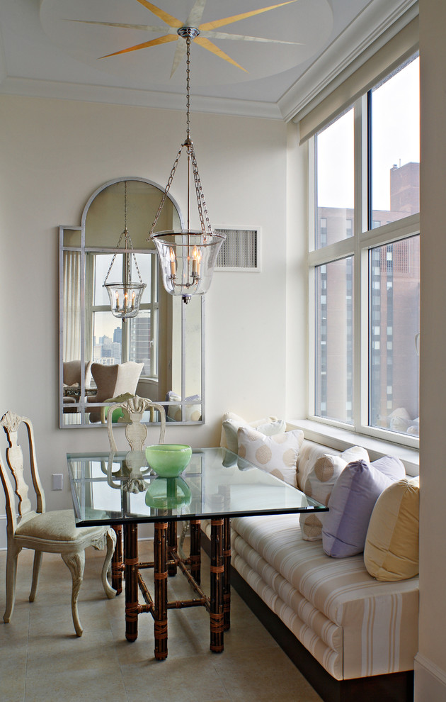 Design ideas for a contemporary dining room in New York with white walls.