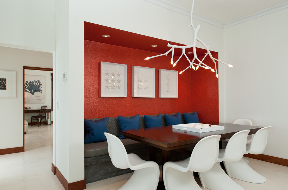 Dining room - contemporary dining room idea in Denver with white walls