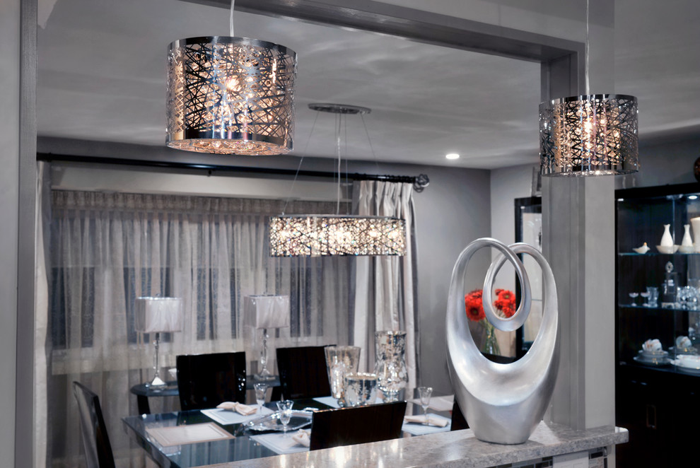 Foto de comedor contemporáneo, de tamaño medio, cerrado, con paredes grises