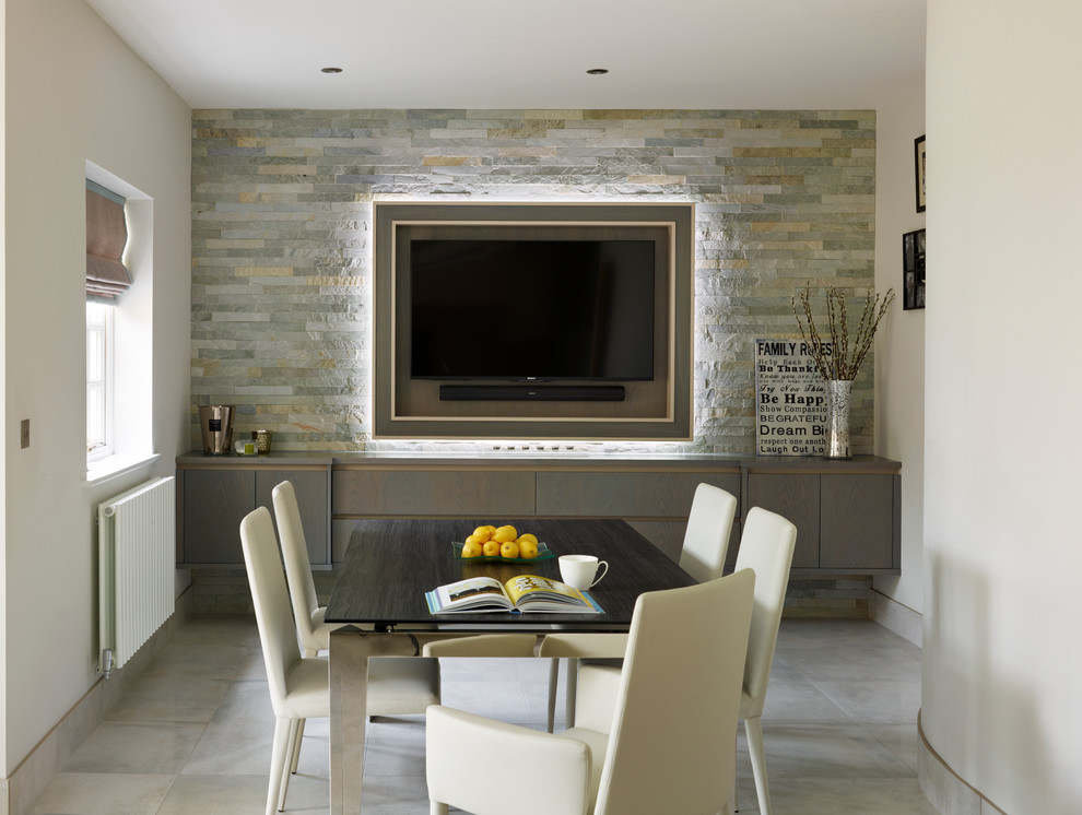 Inspiration for a contemporary dining room in Essex with white walls.