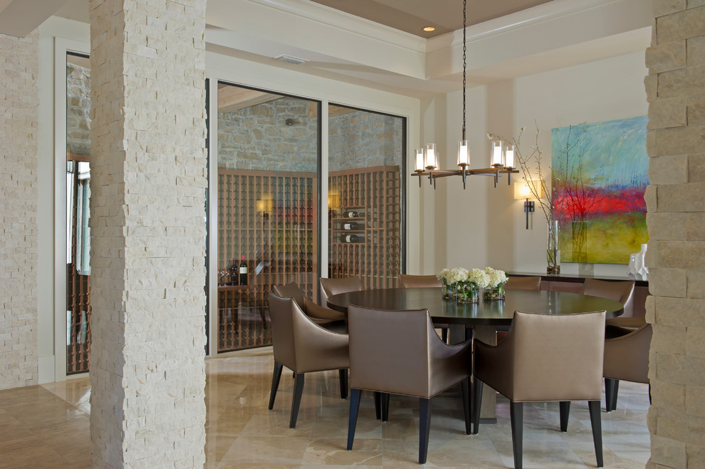 Trendy dining room photo in Orlando with white walls