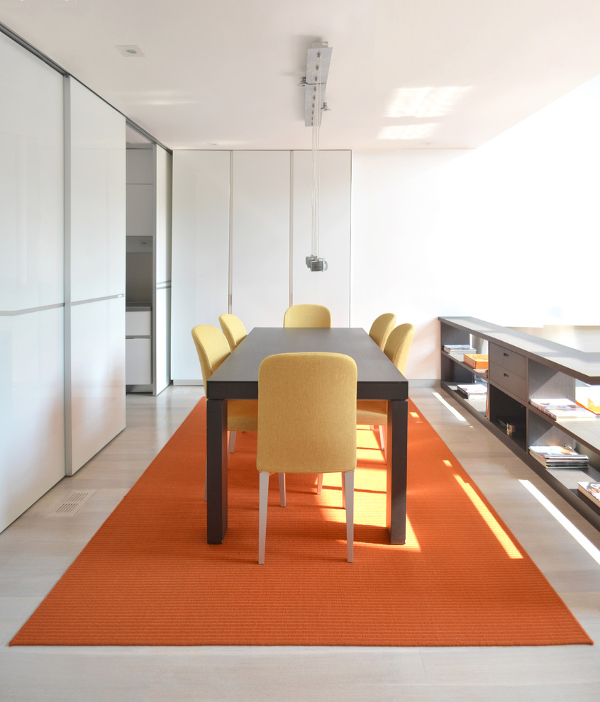 Inspiration for a huge contemporary light wood floor kitchen/dining room combo remodel in DC Metro with white walls