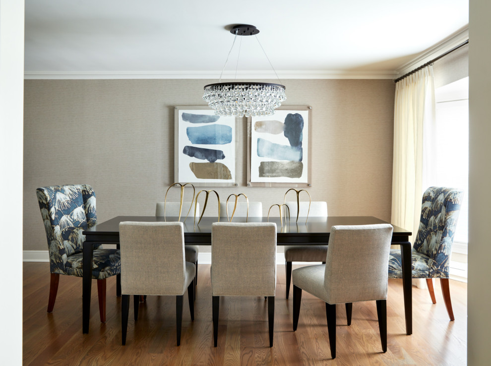Inspiration for a large transitional medium tone wood floor dining room remodel in New York