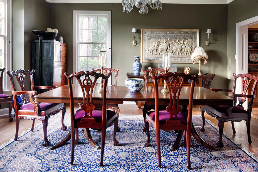 Photo of a classic dining room in Austin with grey walls.