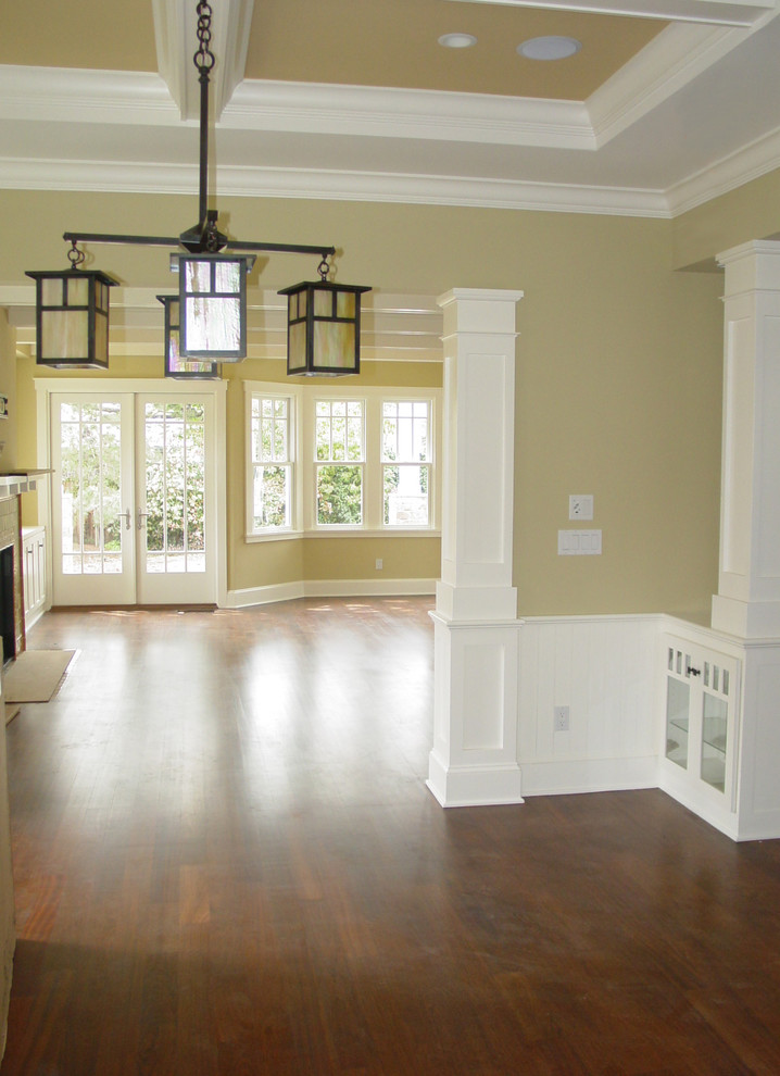 Example of an arts and crafts dark wood floor great room design in San Francisco
