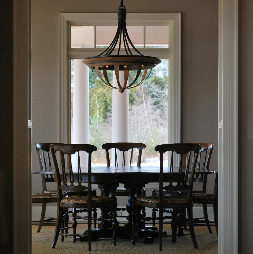 Design ideas for a classic dining room in Portland Maine with beige walls.