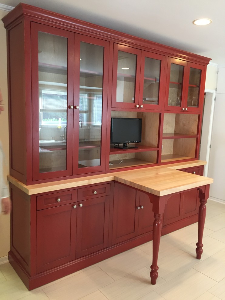 Custom Kitchen Hutch with Butcher Block Tops Farmhouse Dining Room