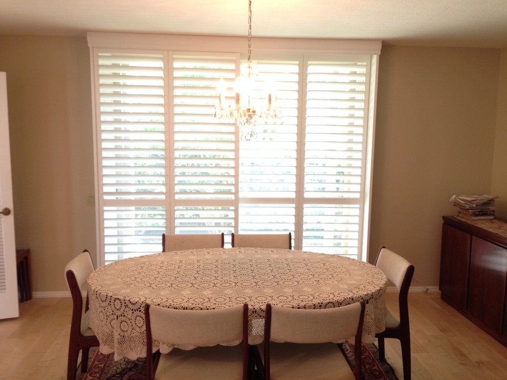 Custom Plantation Shutters on Sliding Doors Traditional Dining Room